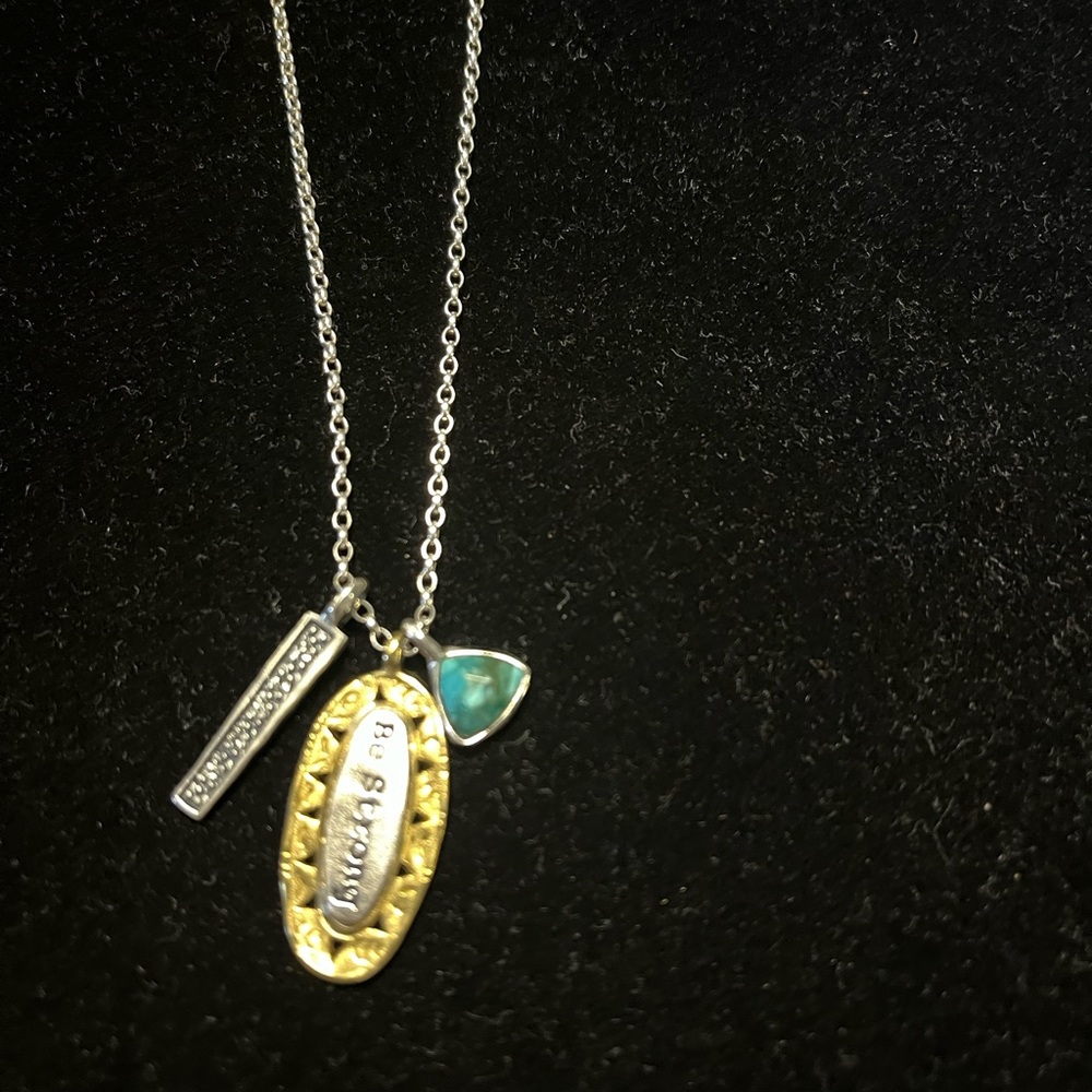 Silver and brass Pendant Necklace with Turquoise Accent